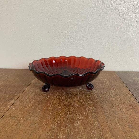Royal Red Anchor Hocking footed‎ scalloped rim candy serving footed bowl dish - Picture 1 of 7